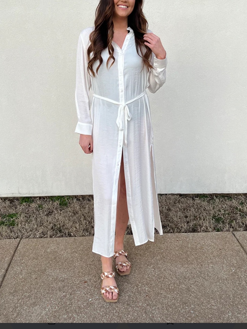 Summersalt medium luxe silky effortless long shirt dress coverup cloud white